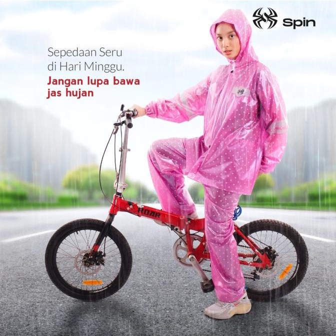 Jas Hujan Dewasa Baju Celana Motif Polkadot Raincoat Mantel Hujan SPIN