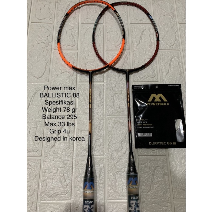 Raket Badminton Power Max Super Power Ballistic 88 Grip 4U Kuat 33Lbs Terpopuler