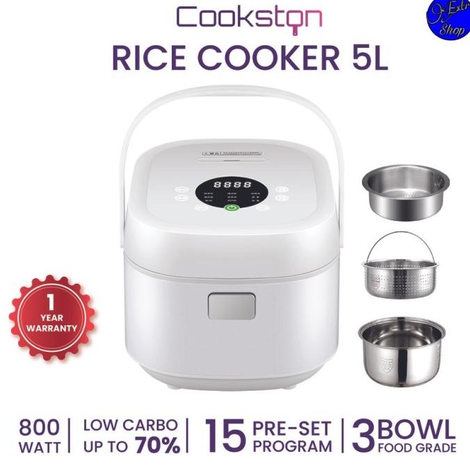 Cookston Rice Cooker Low Carbo Low Sugar 5L Aesthetic Stainless 304 Kimiwagobi