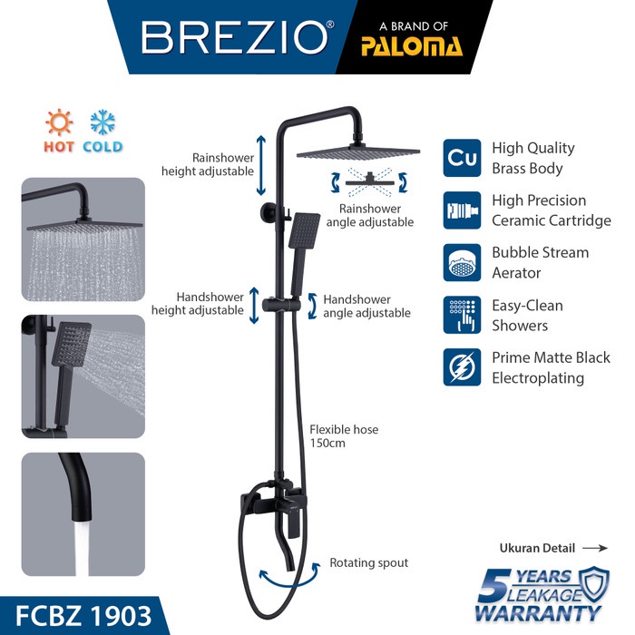 BREZIO FCBZ 1903 Shower Tiang Set Column Mandi Keran Kran Panas Dingin