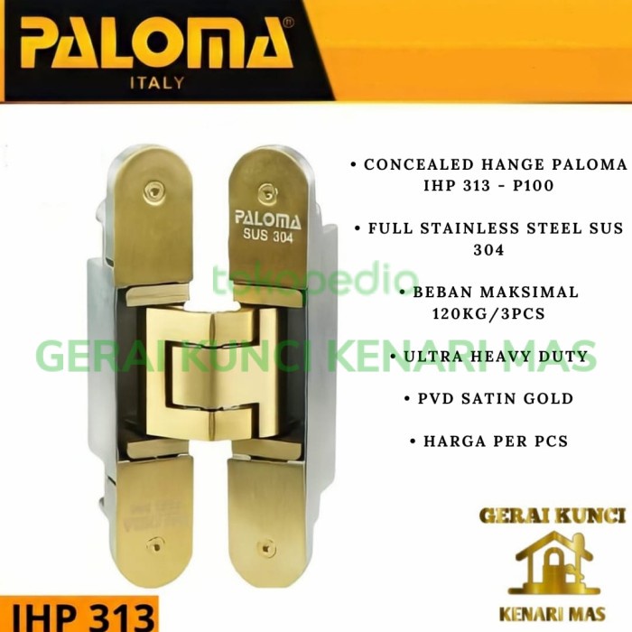 [Ori] Paloma Ihp 313 Engsek Concealed Hibge Engsel Tanam Pintu Satin Gold Terbatas