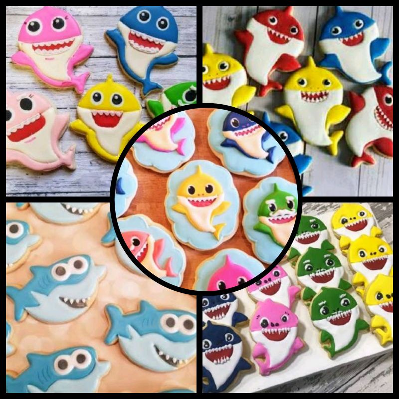 

IHANALICIOUS Butter Cookies Tema Baby Shark 1 (kukis hias karakter) kue kering royal icing