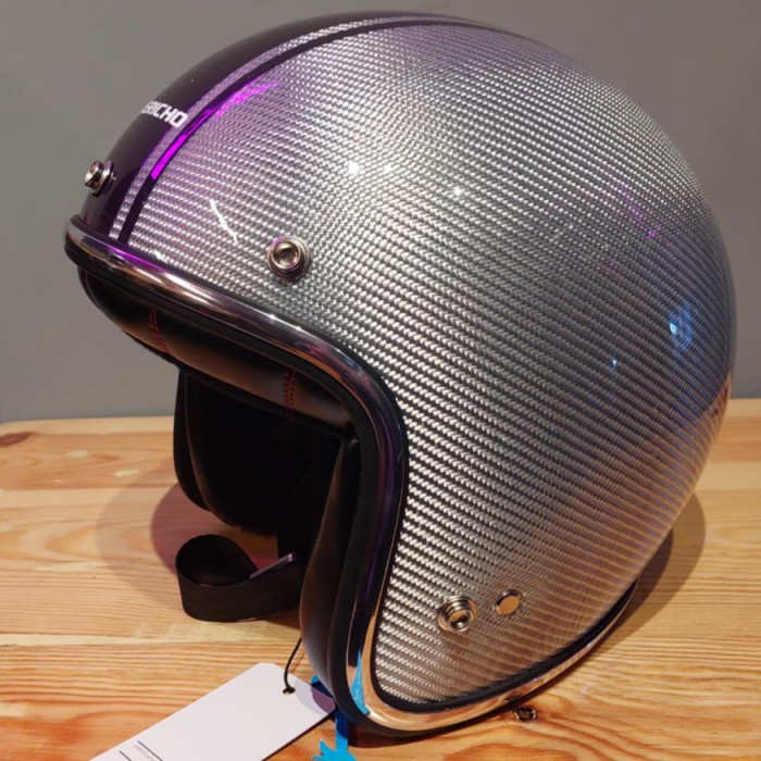 [New Ori] Jerico Carbon Cf500 Silver List Purple  Helm Half Face  Original Bisa Sameday