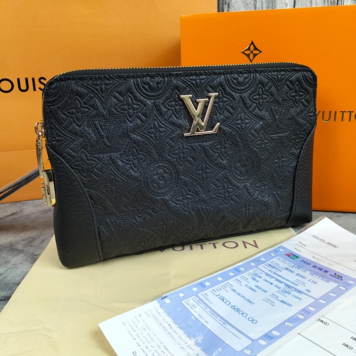✨Sale Pouch Bag Tas Tangan Pria Lv1009 Leather Lock Miror Bisa Sameday