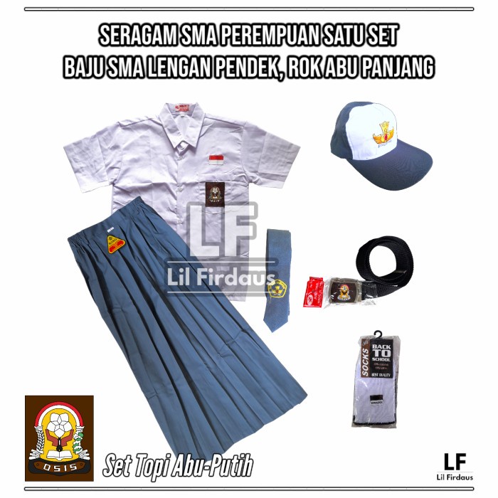 Set Seragam Sma Perempuan - Baju Sma Lengan Pendek, Rok Abu Panjang
