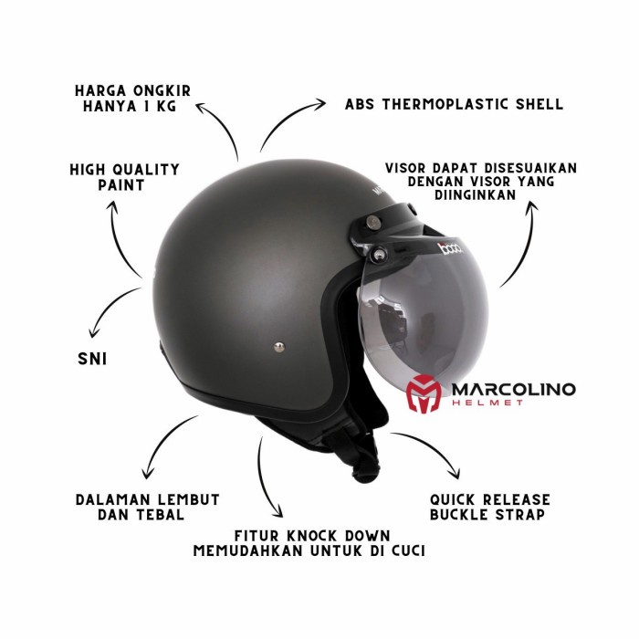 Helm Bogo Retro Marcolino Black Doff Sni Pet