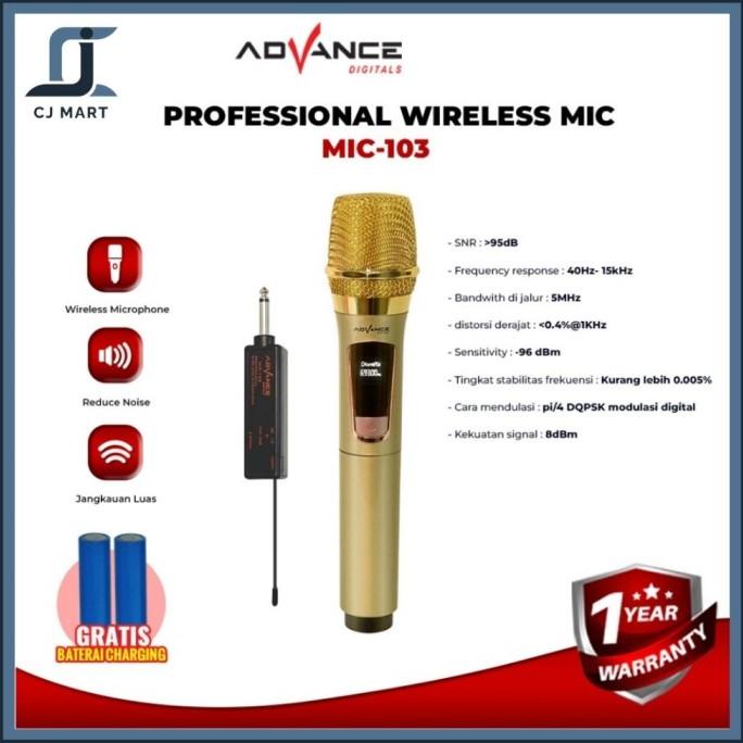Advance Mic-103 Microphone Profesional Mic Wireless Bisa di Charger