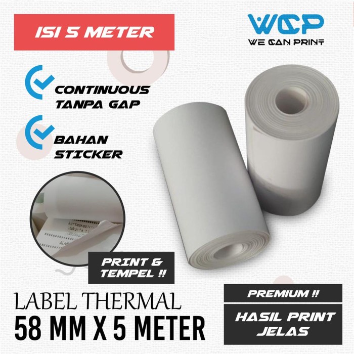 

Promo Label Stiker Thermal 57/58 Mm X 5 Meter Kertas Sticker 57X30 58X30 Mm