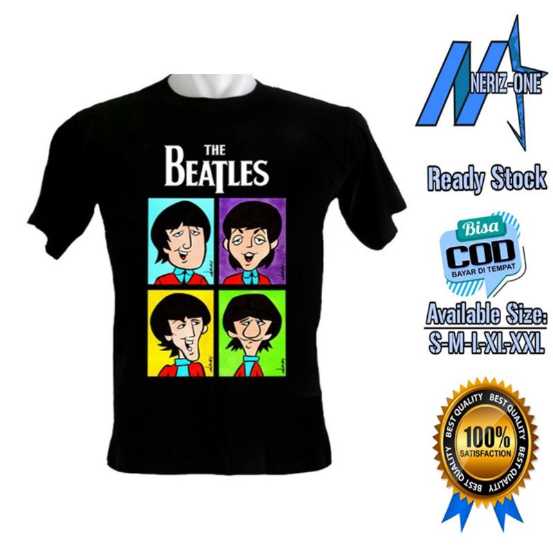 KAOS DISTRO THE BEATLES CARTOON FACES UNISEX ~ BAHAN KATUN | NERIZ-ONE