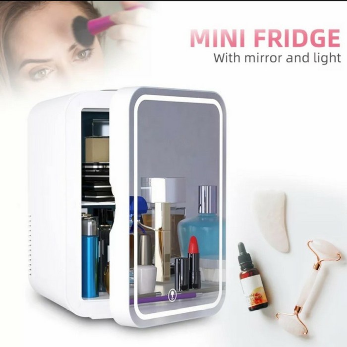 Murah 12L Skincare Mini Light Fridge Kulkas Kosmetik Mirror Led Portable
