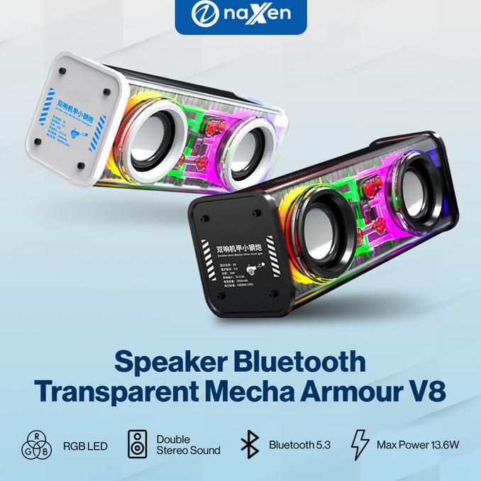 Speaker Bluetooth Transparan Naxen V8 LED RGB Light Dual Extra Bass