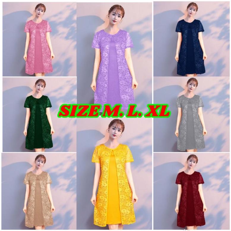 Dress Devita Brokat Party/Dress Brukat Wanita Premium /Dress Korean Style Jumbo /Dress Natal Gereja/