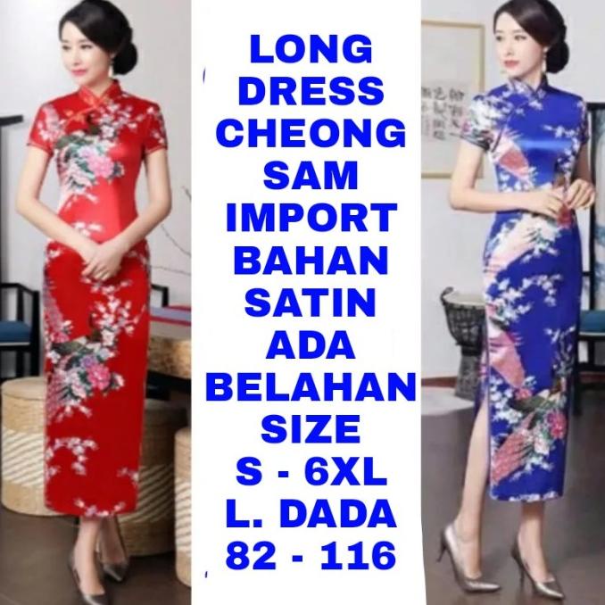 WK DRESS CHEONGSAM PEACOCK IMPORT WANITA JUMBO BIG SIZE IMLEK SINCIA