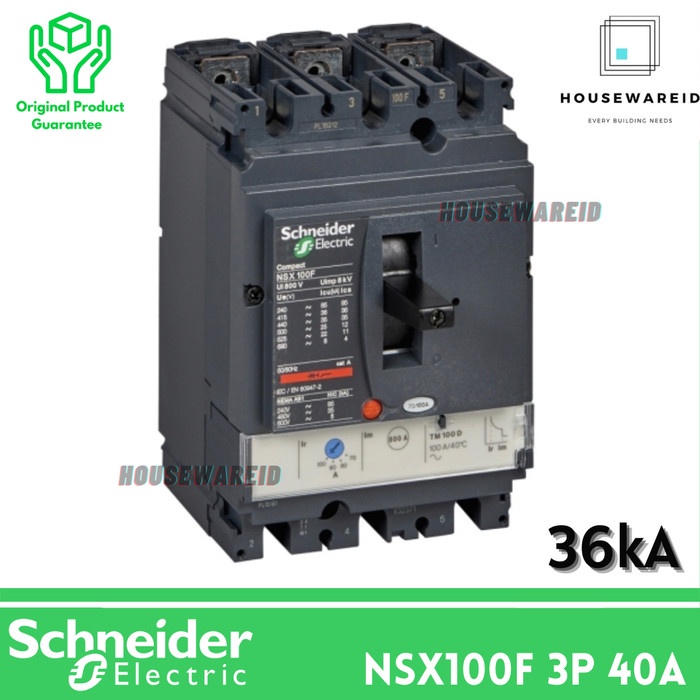 ✨Ori Mccb 3 Phase 40 Ampere 3P 40A Breaker Schneider Nsx100F Tm40D Original Terbaru