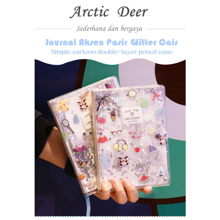 

Journal Kartun Aksen Pasir Glitter Cair Journal Notebook Kado Spesial Arctic Deer