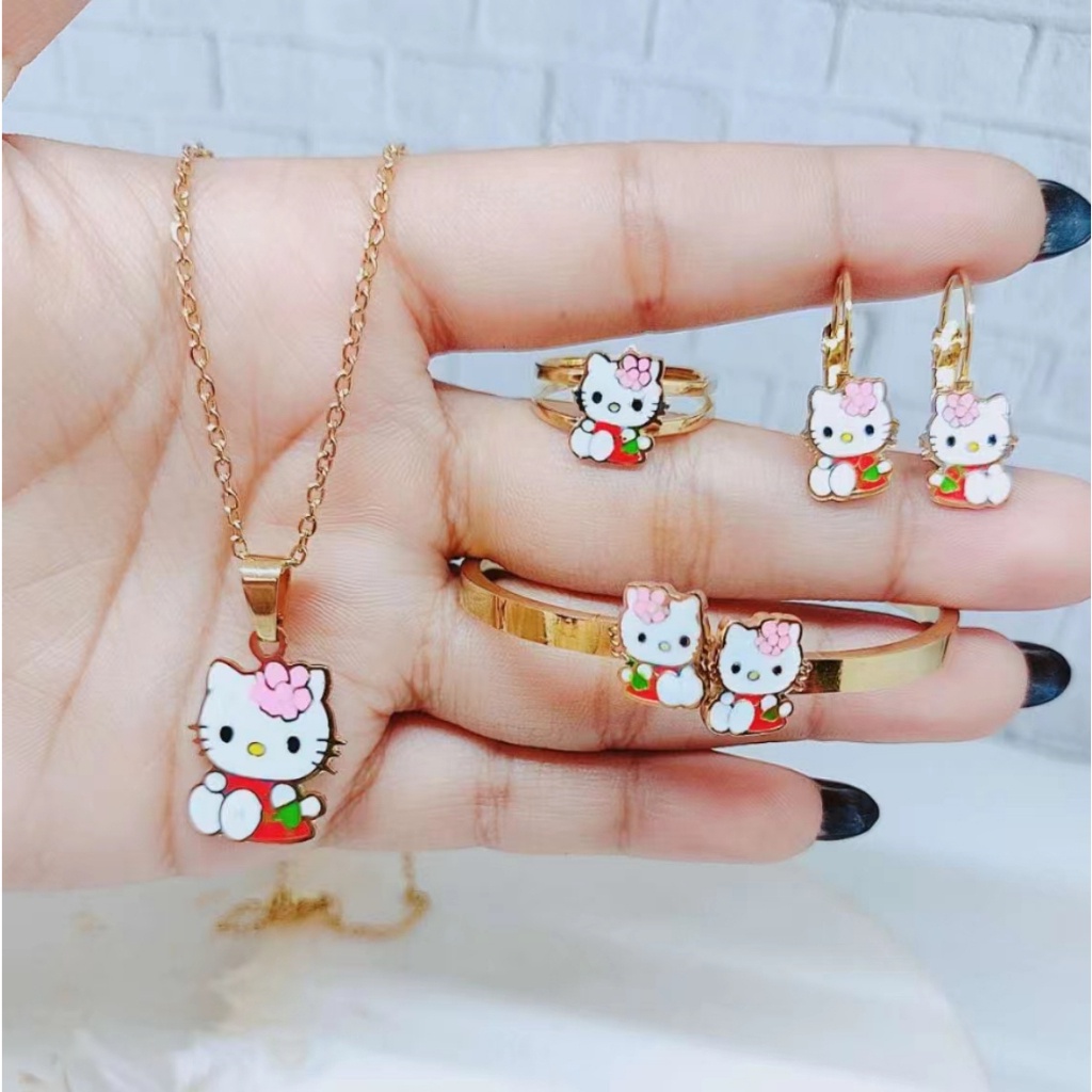 Titanium Set Anak Perhiasan Kalung Gelang Cincin Dan Anting R069/070