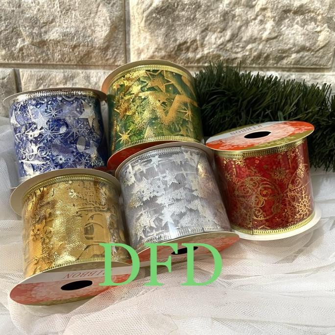 Ready Pita Natal Roll Kawat Besar / Pita Hampers Natal / Hiasan Pohon Natal Berkualitas