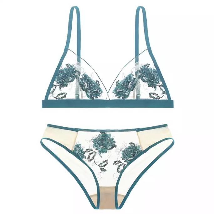 New Bra set sexy segitiga transparan bordir bunga
