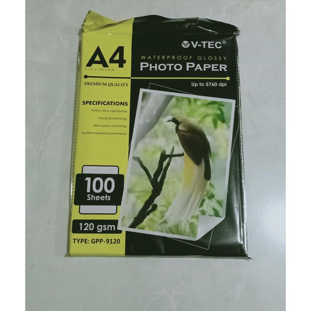 

Baru Kertas Foto Glossy V-TEC GPP-9120 A4 120 GSM (100 Lembar) .,