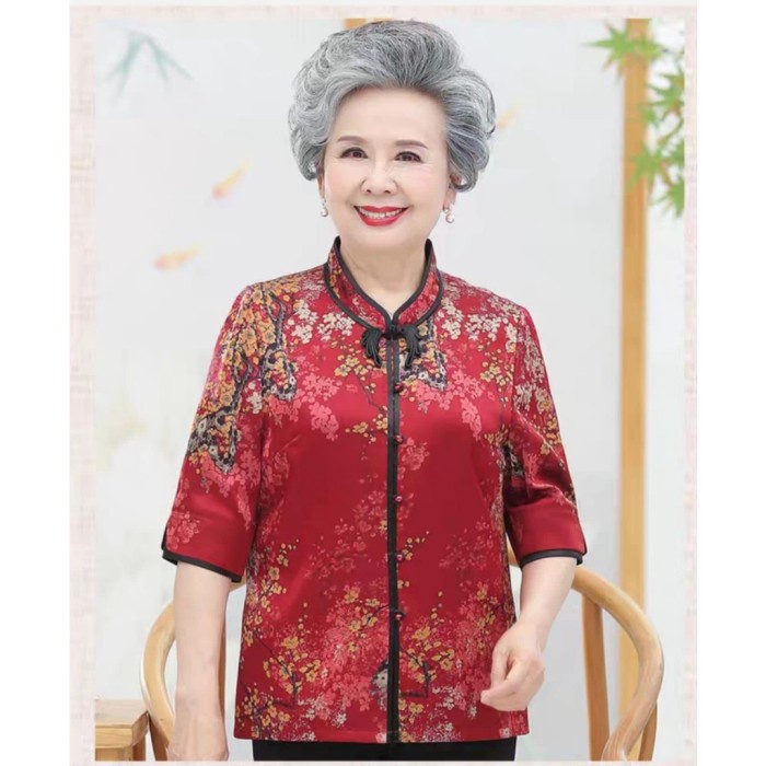 Atasan Cny Weal Blouse Cheongsam Satin Import Baju Imlek Wanita Casual