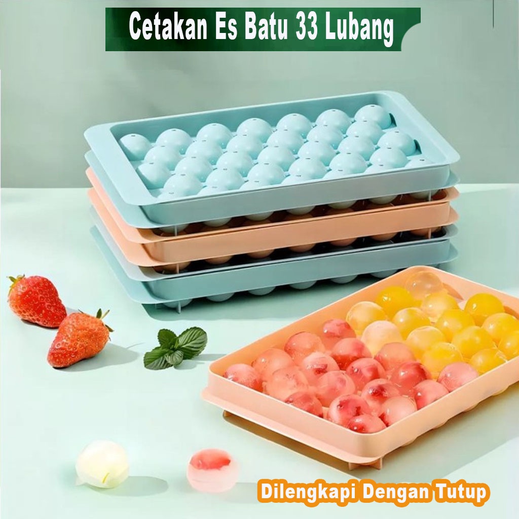 Cetakan Es Batu Bulat 33 Lubang - Penutup Kotak Ice Cube Tray Plastik Ice Cube