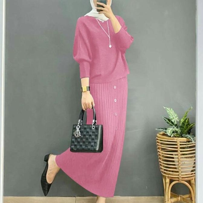 Setelan Rok Wanita Muslim Baju Atasan Tunik Murah Set Delia