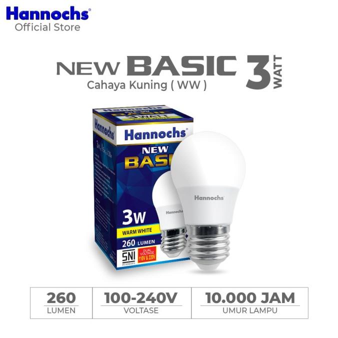 Hannochs Lampu Bohlam LED New Basic 3 watt Cahaya Kuning