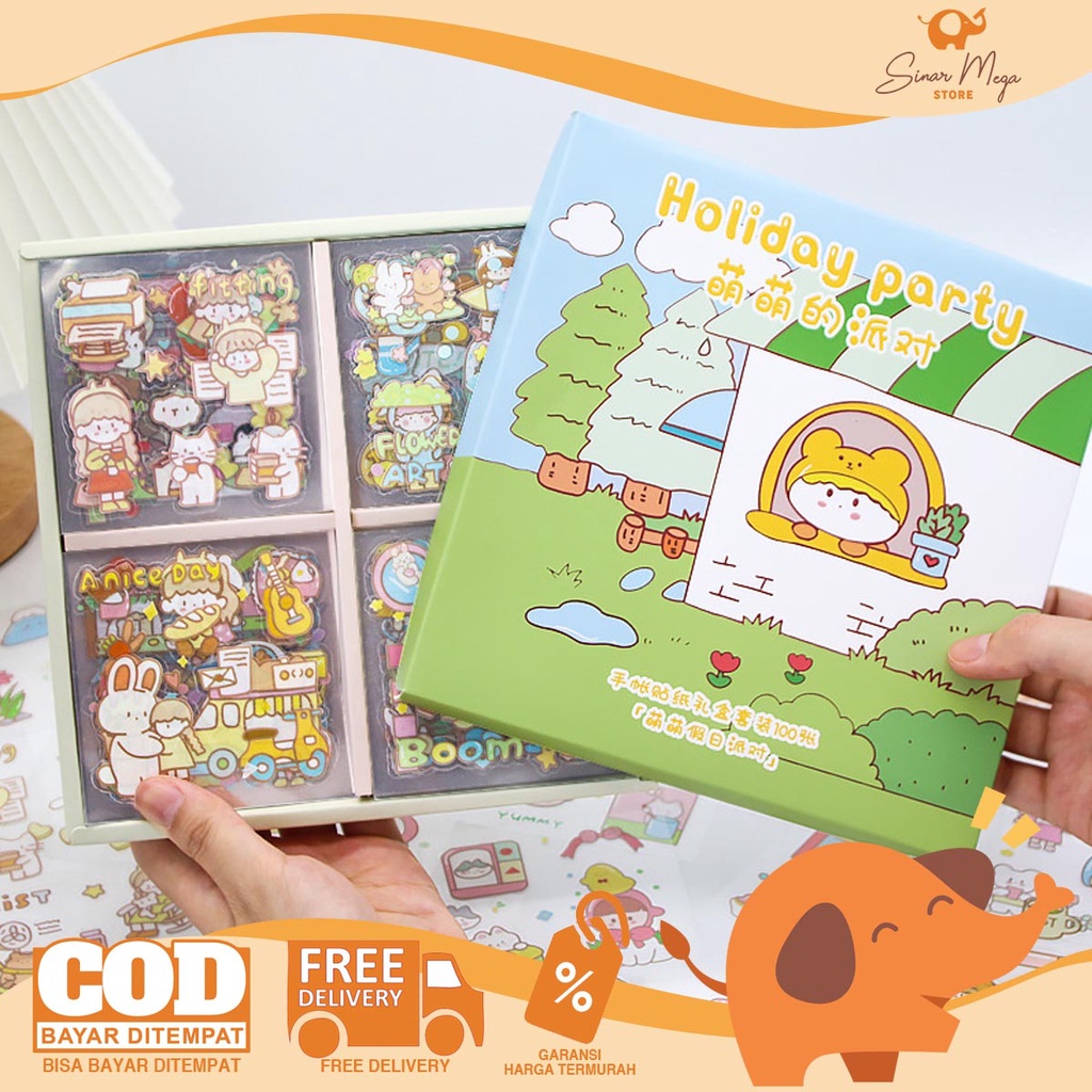 

100 Lembar Stiker Box Holiday Party Deco Stiers Collection Box Set / Stier Stiker Box Set Diary Deco