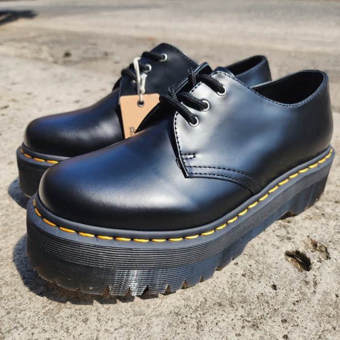 (New) Dr Martens Docmart Boots 1461 Quad Platform Low Black Smooth Pk Promo Terbaru