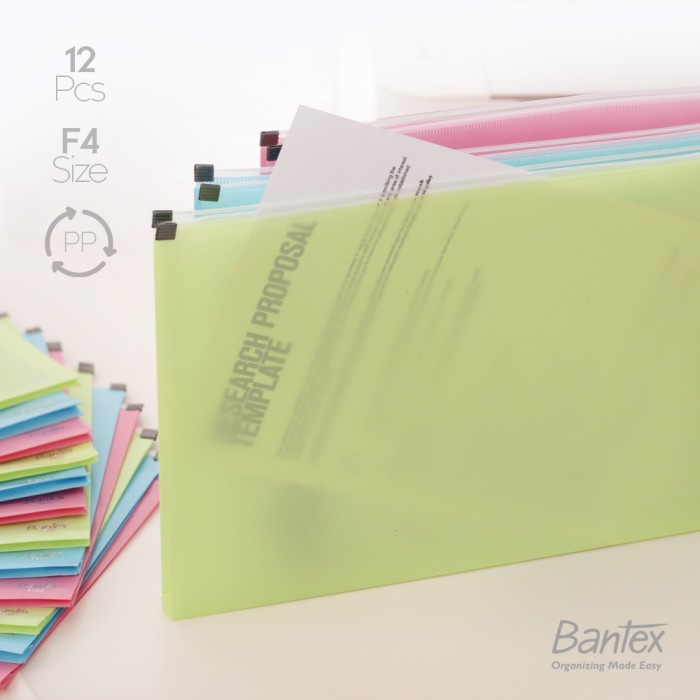 

New 12 Pcs Bantex Map Folder Zipper Envelope Holder F4 Plastik Pistachio Free Ongkir