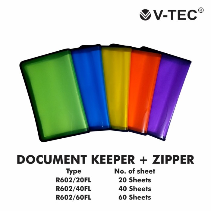 

Termurah Document Keeper Folio + Zipper Bag V-Tec Type : R602/ 20Fl Garansi