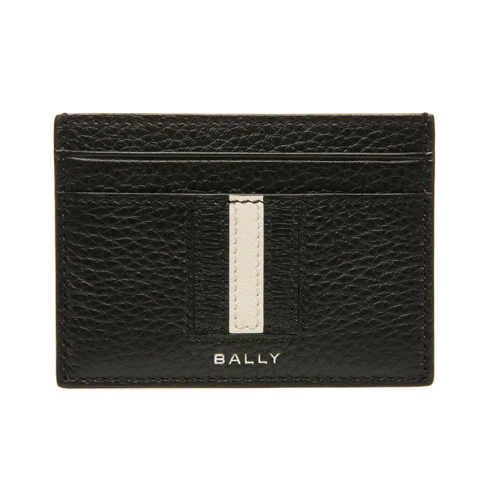 

Bally Ribbon Grained Leather Card Holder Black White