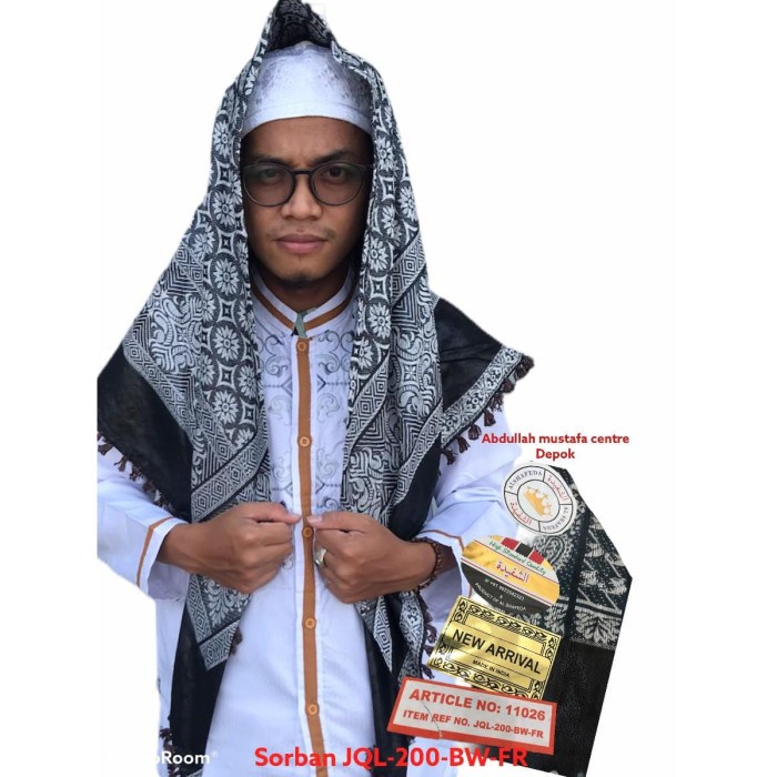 sorban SORBAN HAJI JQL-1511R-BW-FR(T9M3) sorban pria terbaru 2023 sorban palestina hitam putih sorba