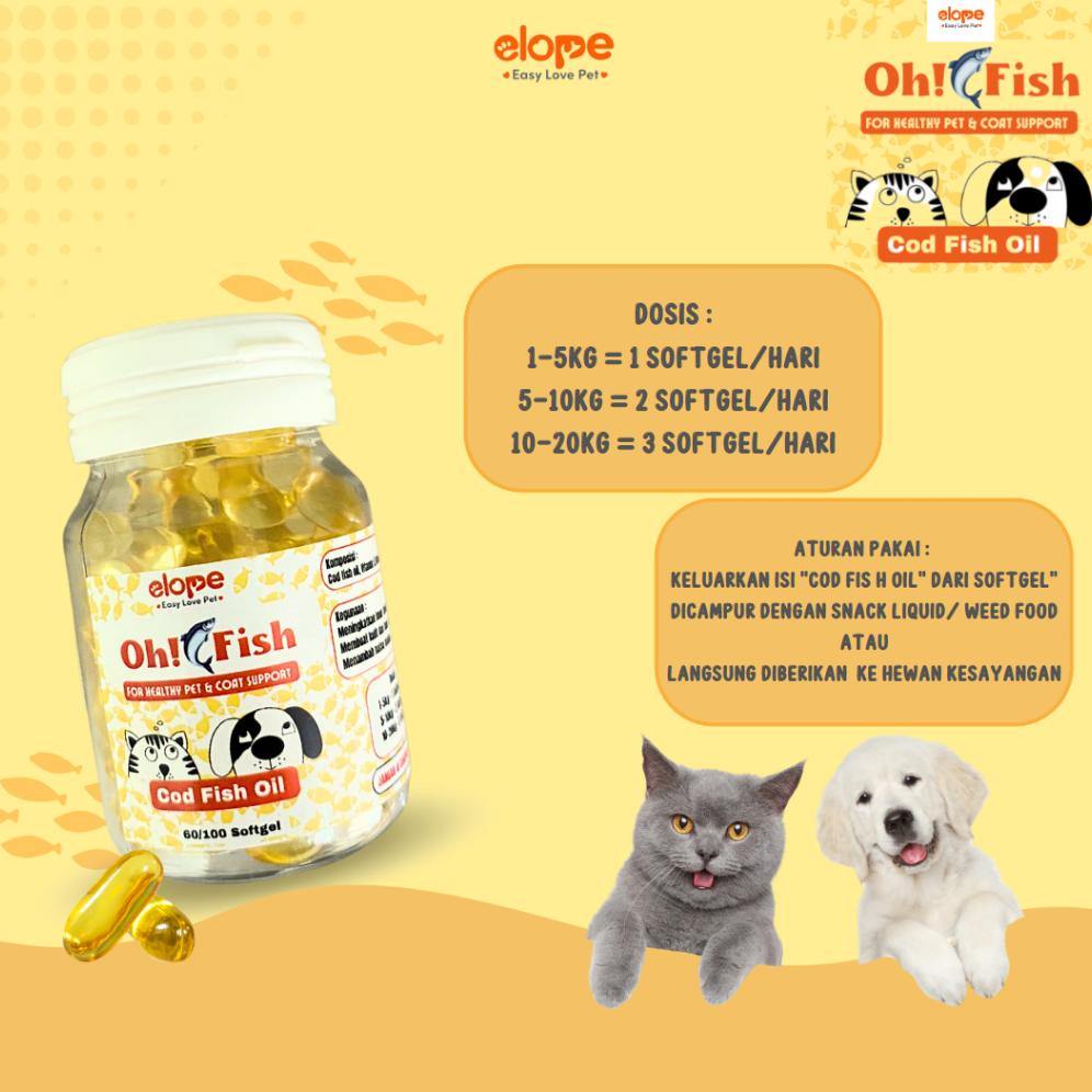 Original OH FISH FISH COD OIL MINYAK IKAN VITAMIN BULU HEWAN KUCING ANJING 100BUTIR elope Terlaris