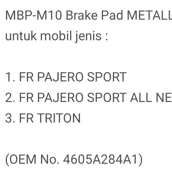 brake pad depan pajero sport star