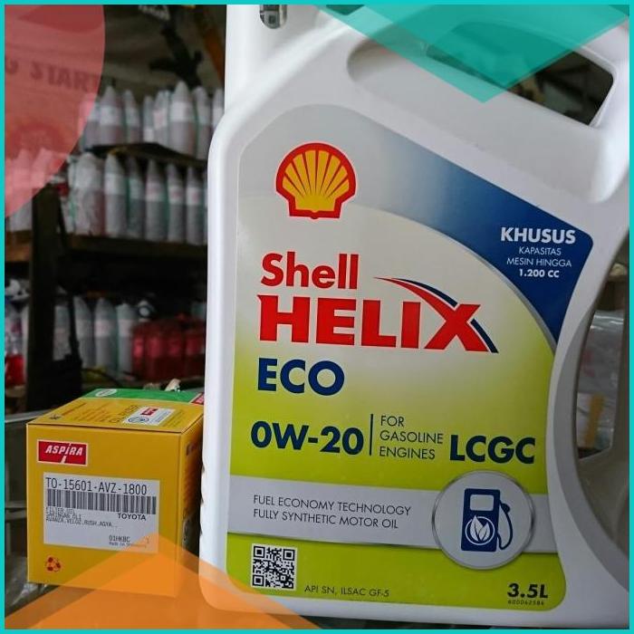 Paket ganti oli Shell Helix ECO 0w 20 oli mobil ayla agya calya sigra