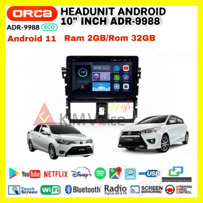 Head unit Android ORCA ECO 10 Inch OEM YARIS/VIOS 2013-2016 Soket PNP