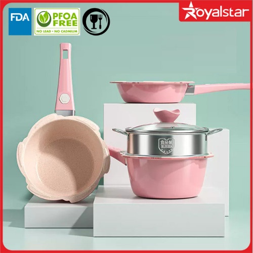 Terbaru Teflon - Panci - Wajan - Penggorengan Teflon Pink - Kukusan - Steamer Promo Terlaris