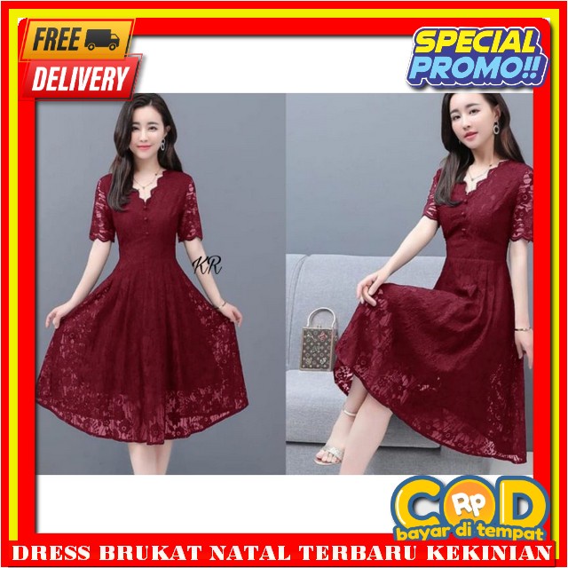 Dreas Korean Style Wanita Draes Bruklat Wnita Kekinian Dress Natal Wanita Terbaru Korea Gaun Natalan