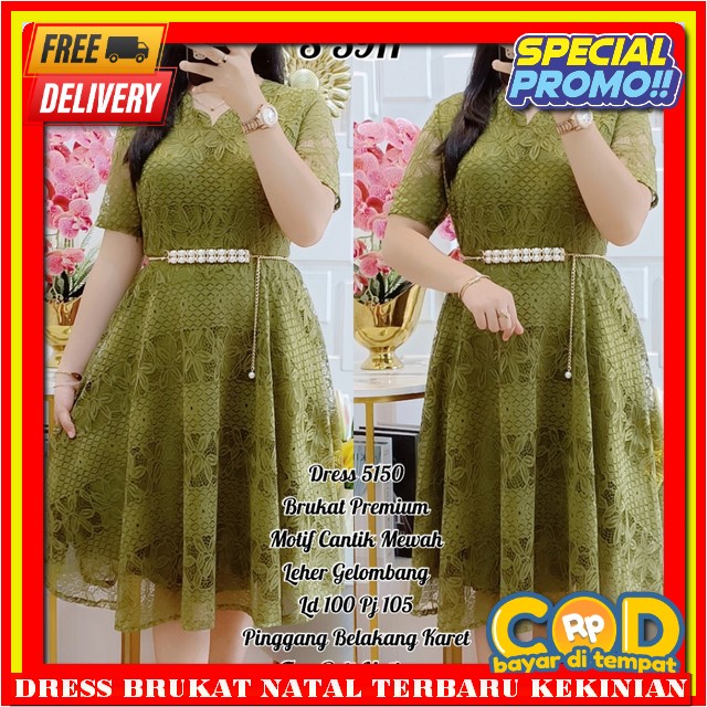 Dres Brukat Kondangan Mewah Elegan Lengan Pendek Berukat Kondangan Mewah Dress Natal Wanita Terbaru 