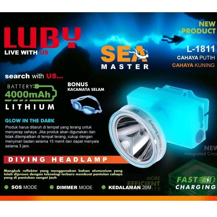 Senter Kepala Luby 1811 40W ,Senter Head Luby L1811 40Watt ,Senter Selam Luby 1811 Headlamp Luby 40W