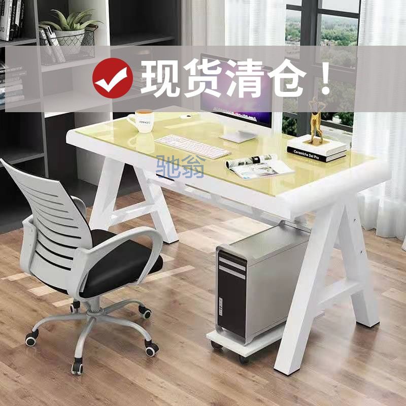 g@Meja Komputer, Kaca Tempered, Meja Komputer Desktop Kaca Rumah Meja Kamar Tidur Meja Belajar Inter