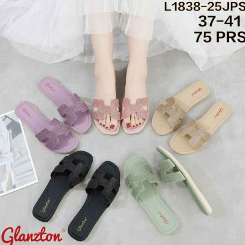 Top Sale L1905-6 Sandal Wanita Glanzton Karet Tali Gliter Blink Glitter Model H Jelly L1838-25Jps L1
