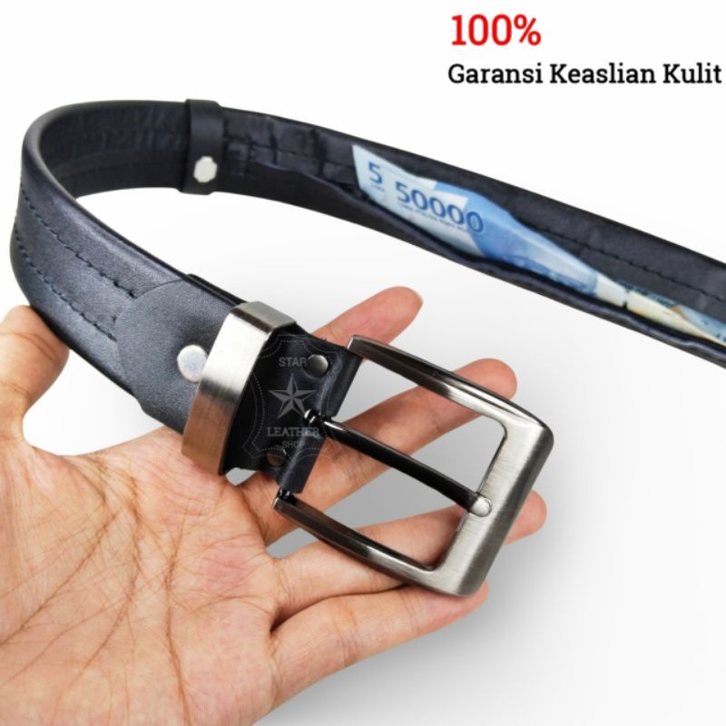 Ikat Pinggang Pria Kulit Asli Sabuk Kulit Resleting/Sleting