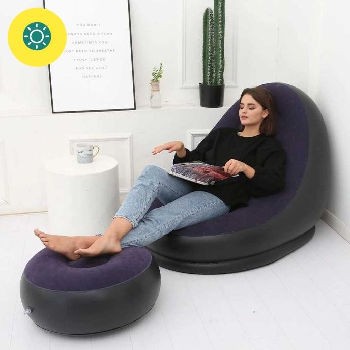 Kursi Sofa Malas Angin Pompa Inflatable Portable Dengan Bantalan Kaki Kakimaliyoboro