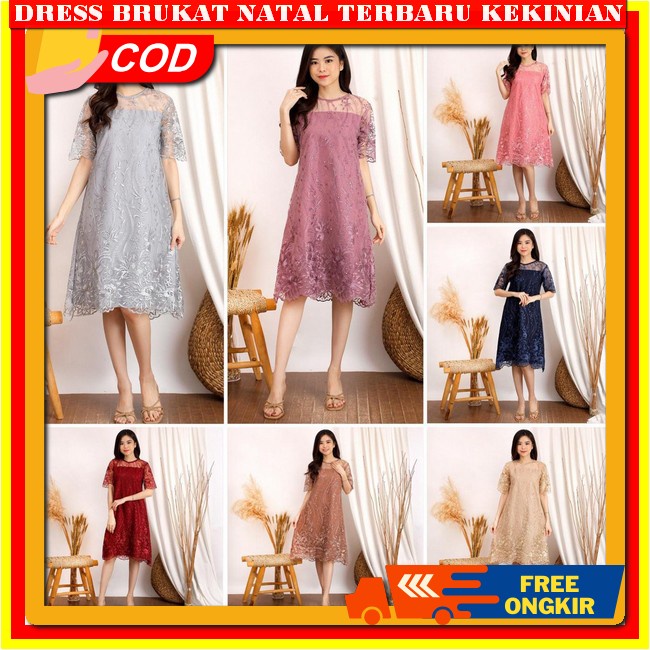 Dress Brokat Terbaru 2023 Drees Korean Style Elegan Lilac Hijau Sage Navy Denim Dres Brokat Korea Mo
