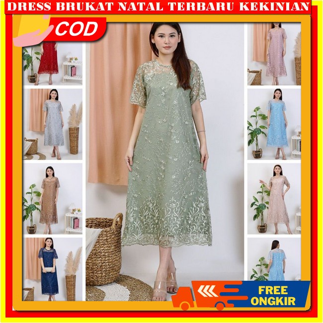 Gaun Natalan Deres Beruklat Kndangan Import Drees Korean Style Pendek Dreses Berukat 2024 Dres Bruka