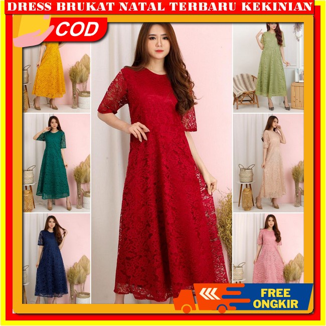 Dress Kondangan Brukat Modern Drrs Natal Dewasa Dresss Natalan Dres Brukat Kondangan Mewah Elegan Kn