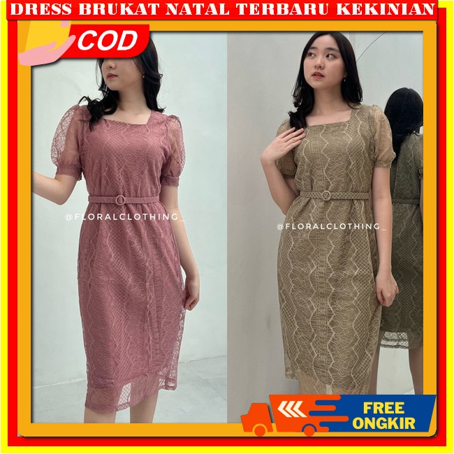 Dress Brokat Terbaru 2023 Drees Korean Style Elegan Lilac Hijau Sage Navy Denim Dres Brokat Korea Mo