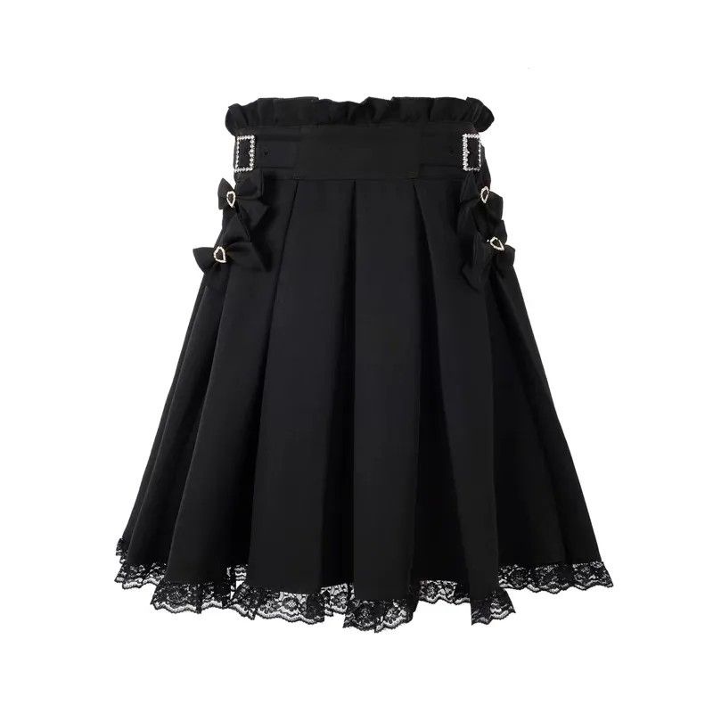 Dark Style Drawstring Patchwork Lace Pleated Skirt Hot Girl Women's Punk Skirt